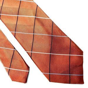 Jos A Bank Silk Tie‎ Woven Orange Plaid Skinny
